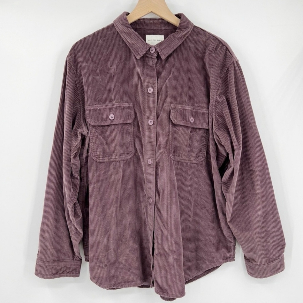 American Eagle Mauve Purple Corduroy Shirt Jacket Shacket XL Relaxed Oversized